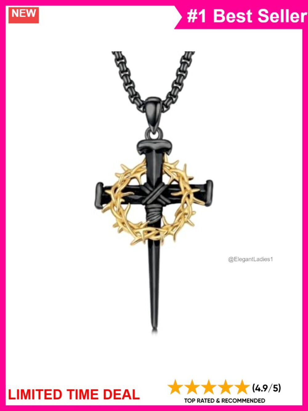925 Sterling Silver Three Nail Cross Pendant Necklace 22+2" Stainless Steel